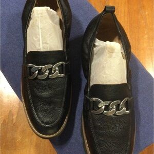 Vionic Black and Silver Loafers with Chain Detail